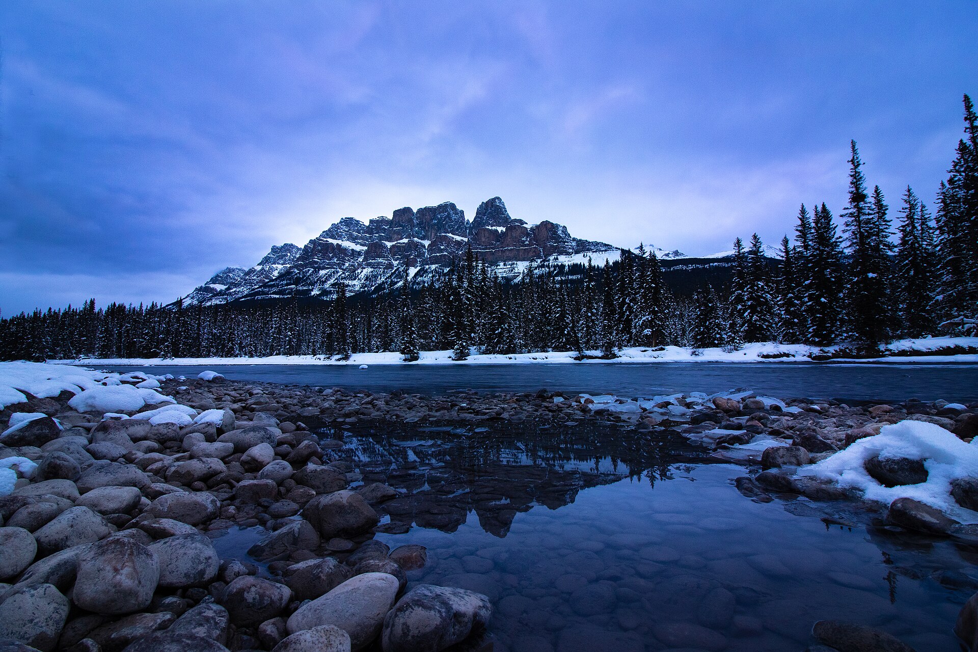 Castle Mountain in winter, west of town — a reminder that Banff is more than one ridge.